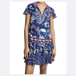 Alice + Olivia Blue Floral Drop Waist Dress w/Embroidered Collar